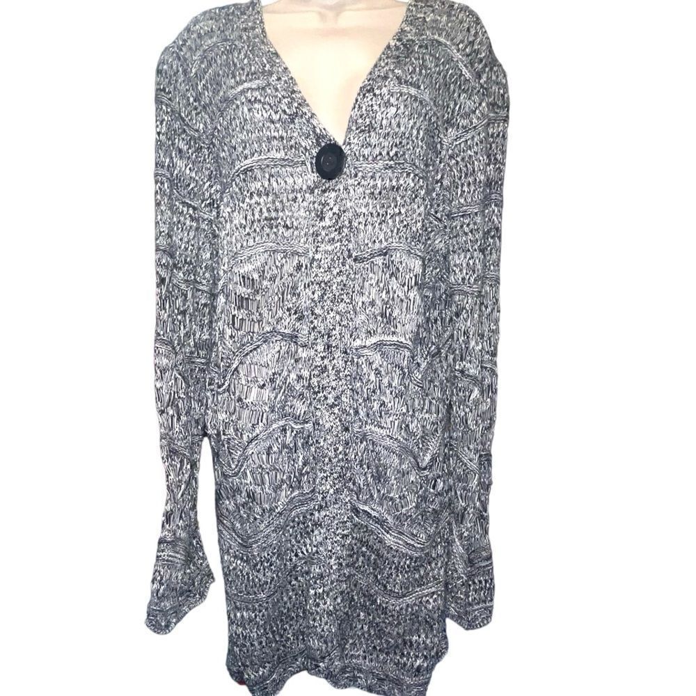 Chico's Women's Long Sleeve One Button Cardigan Sweater, Gray 100% Cotton Size 3
